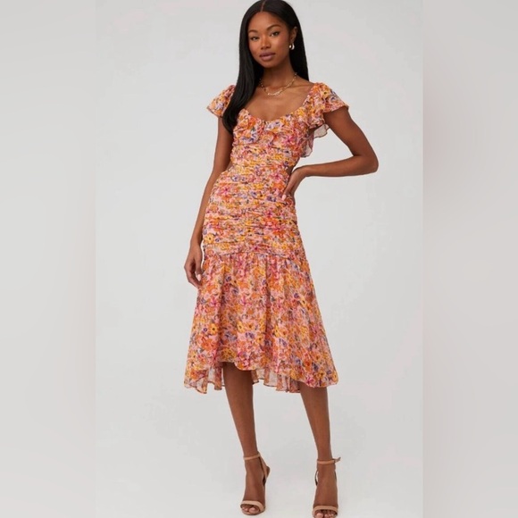 Astr Dresses & Skirts - ASTR the Label Devereux Asymmetrical Floral Dress in Pink and Yellow (Size XL)